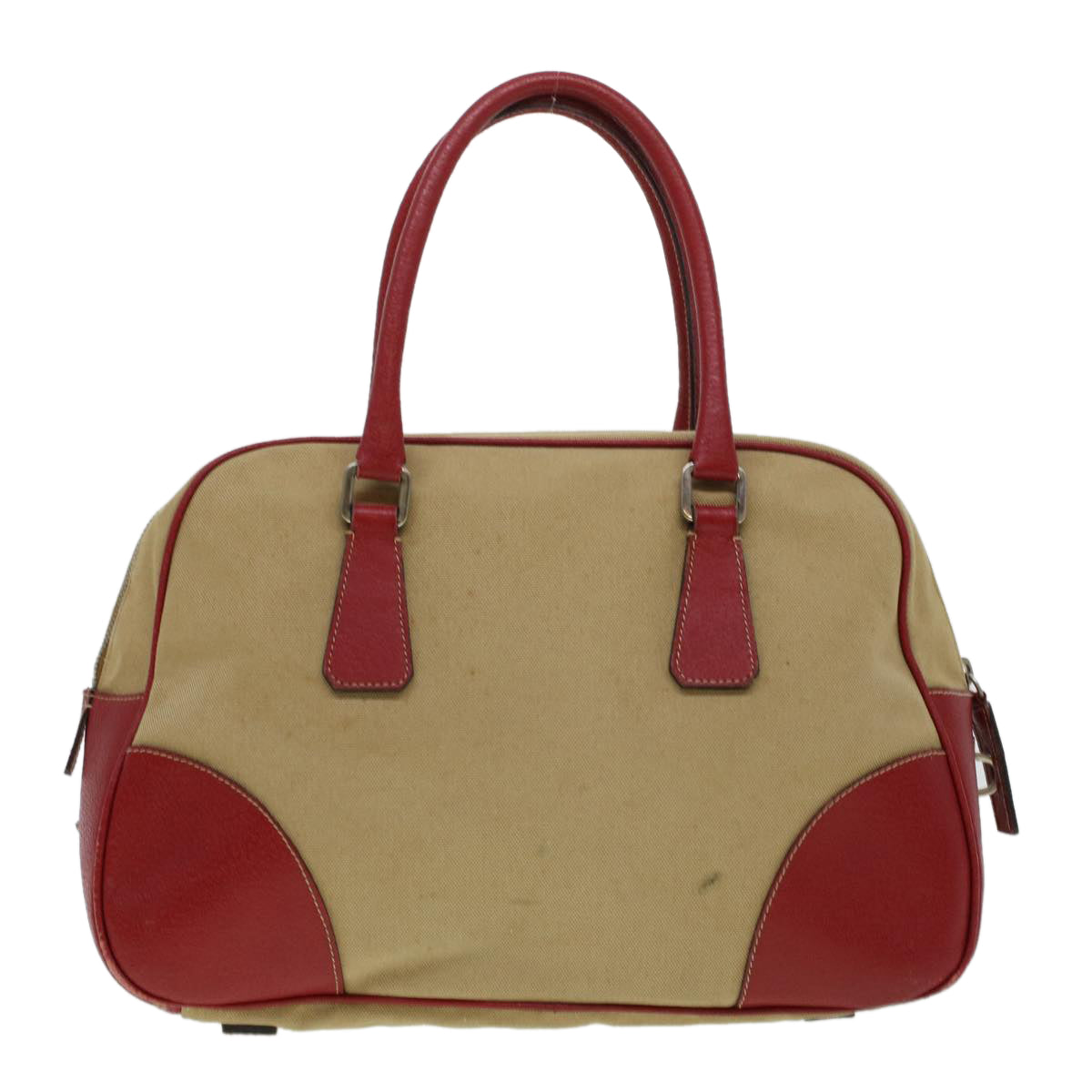 Prada Shoulder Bag Leather Canvas Beige