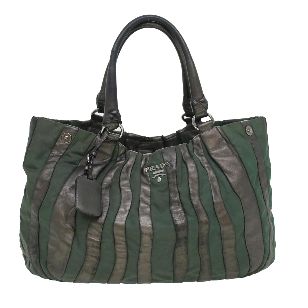 Prada Tote Bag Leather Nylon Gray