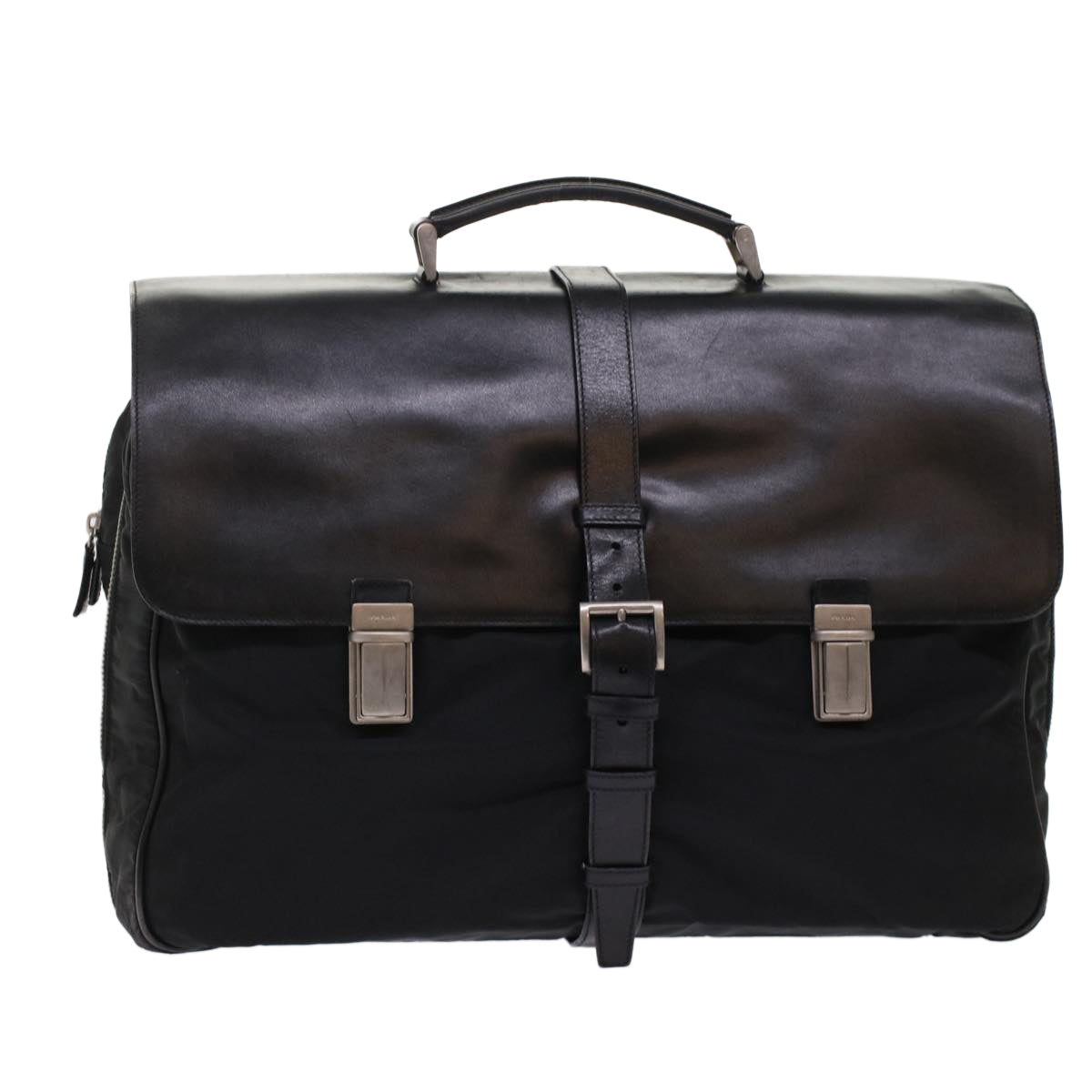 Prada Hand Bag Leather Nylon Black Travel Bag