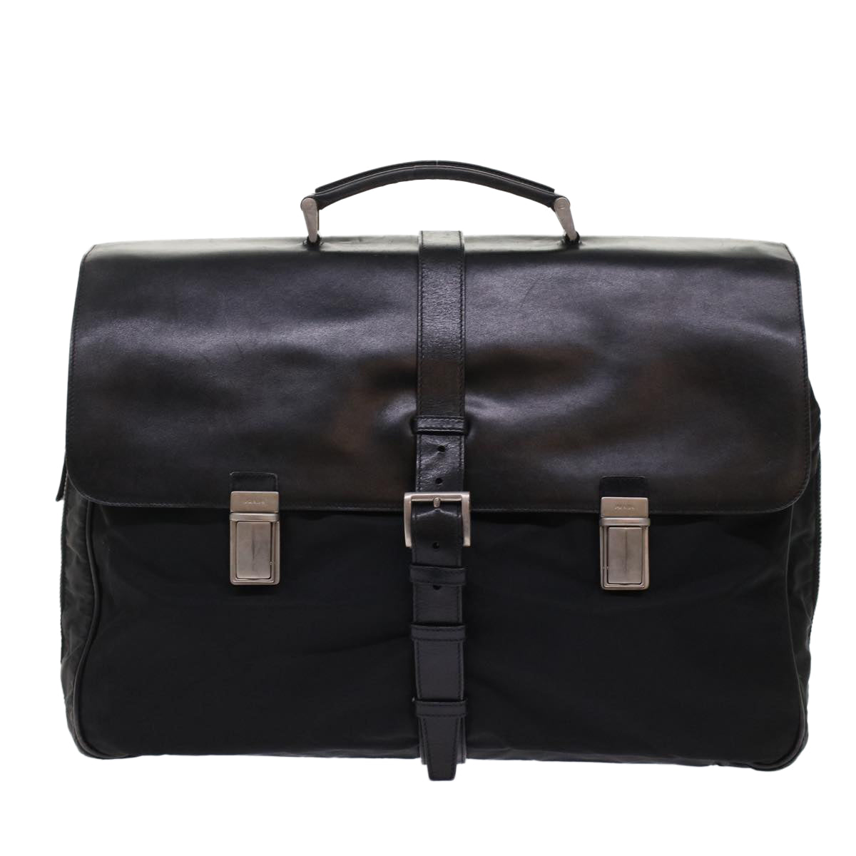 Prada Hand Bag Leather Nylon Black Travel Bag
