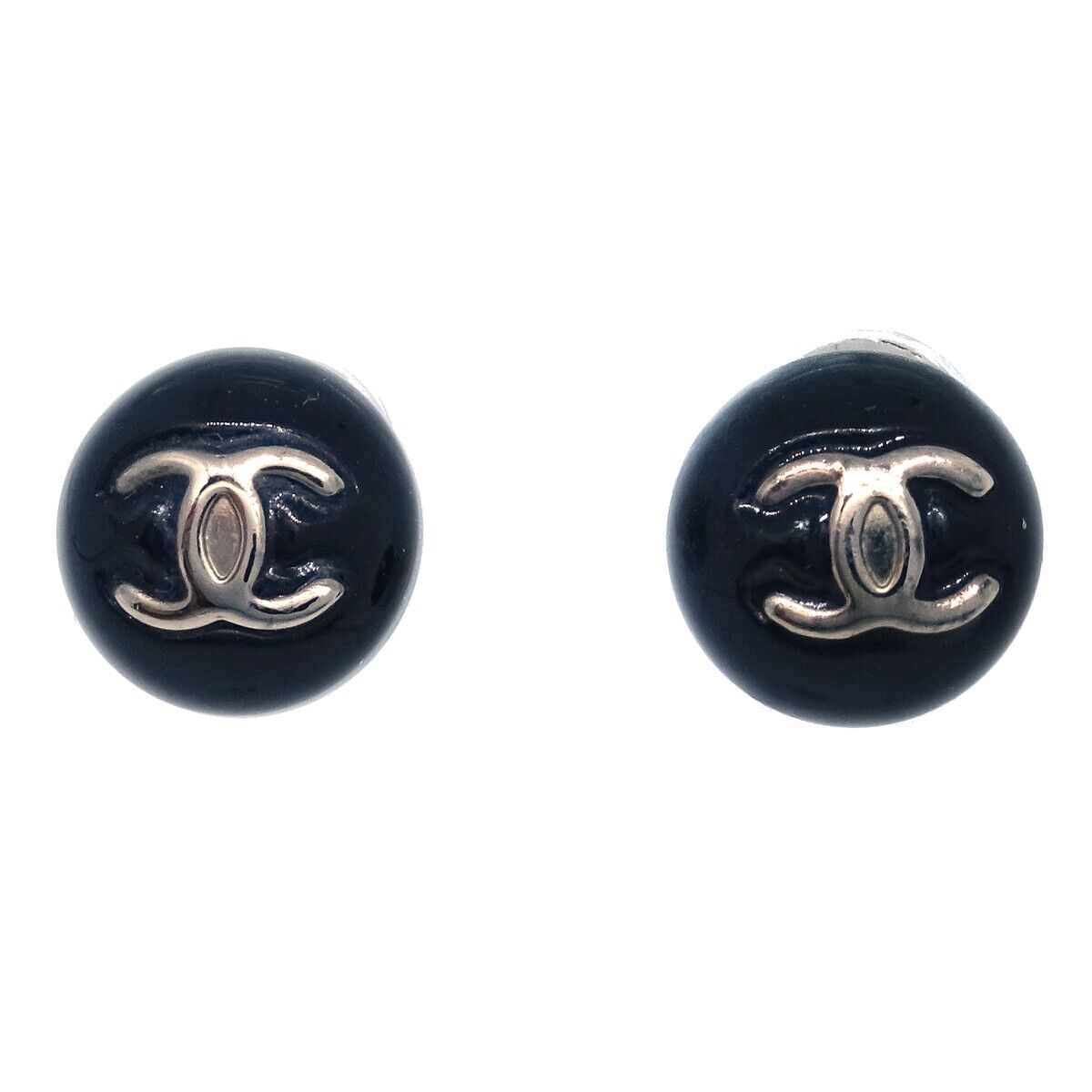 Chanel Button Piercing Earrings Black