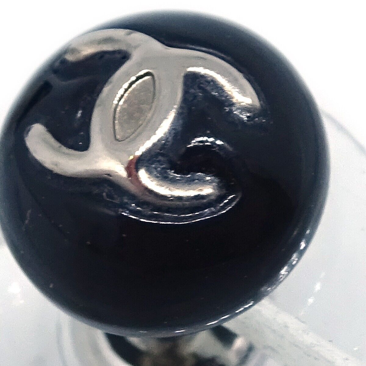 Chanel Button Piercing Earrings Black