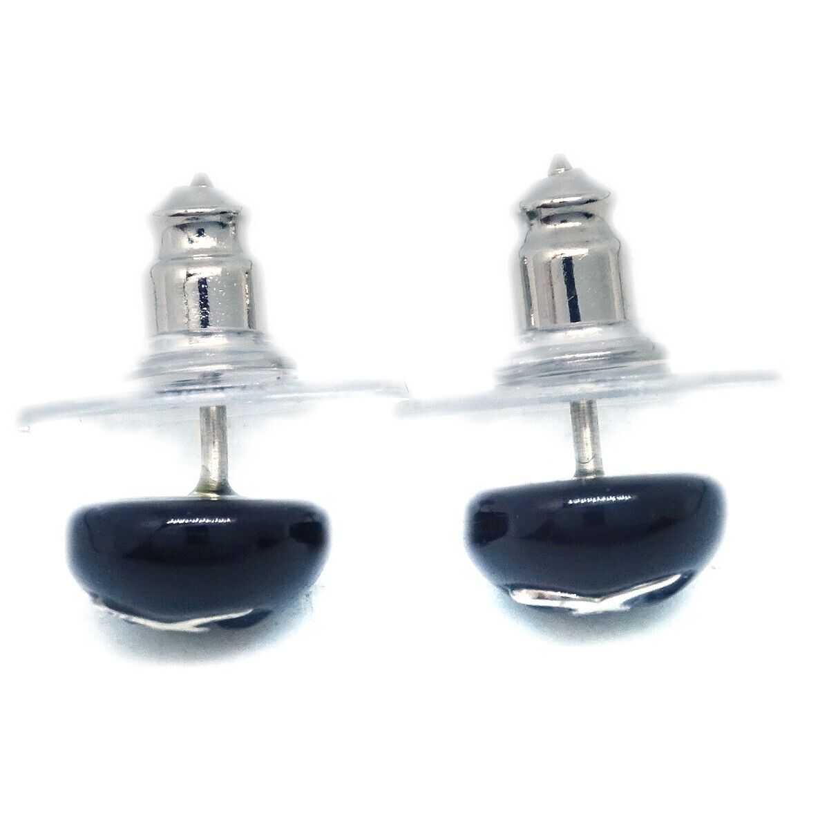 Chanel Button Piercing Earrings Black
