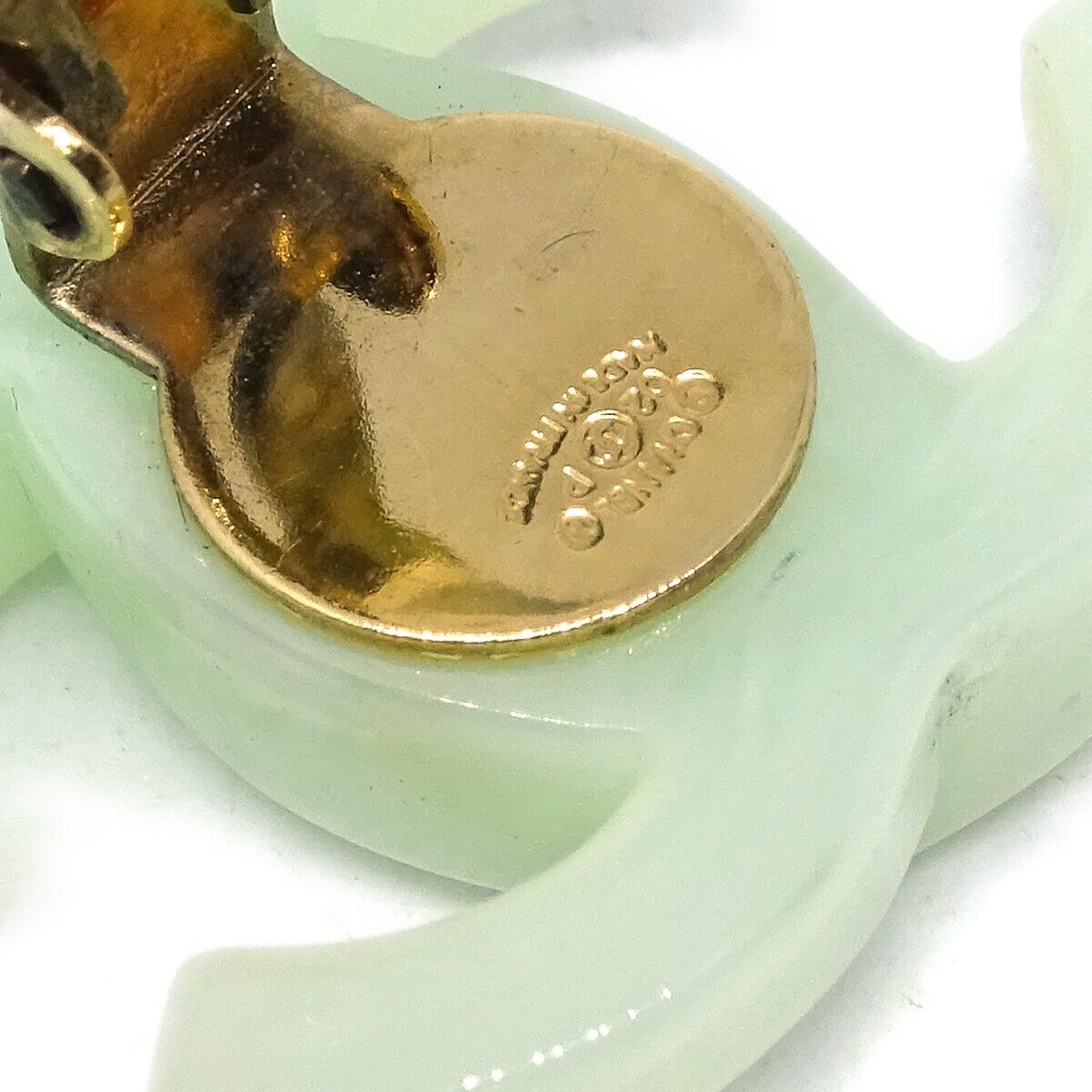 Chanel Cc Earrings Clip-On Light Green
