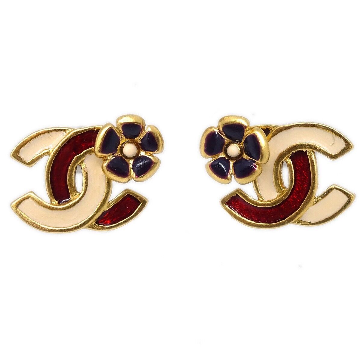Chanel Cc Flower Piercing Earrings Gold