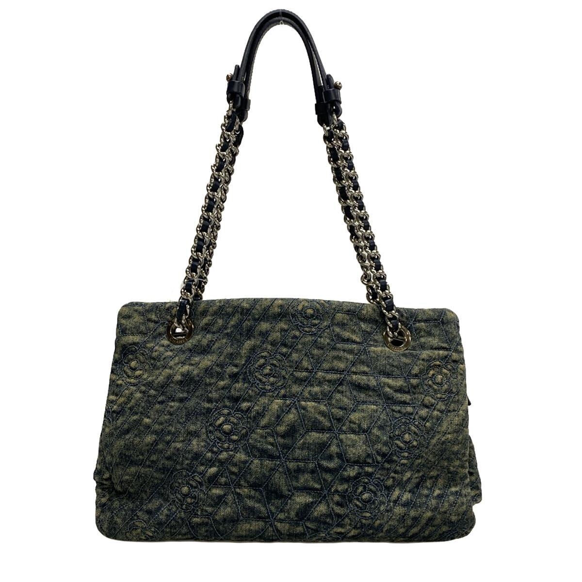 Chanel Camellia Navy Denim Leather