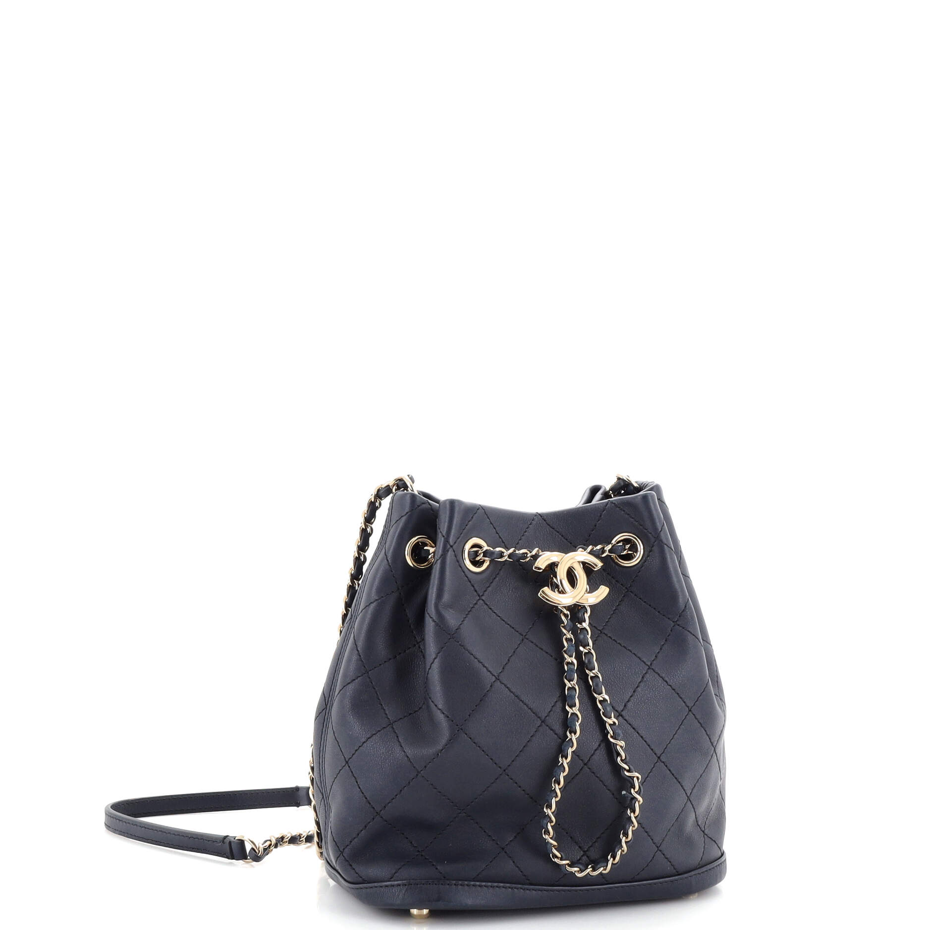Chanel Cc Drawstring Bucket Bag Quilted