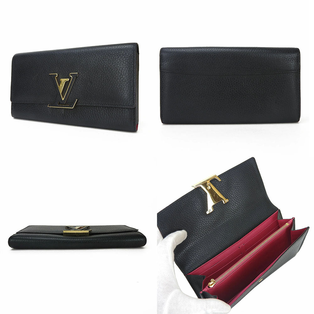 Louis Vuitton Long Purse M61248 Portefeuille Capsine Leather Black Wallet Case