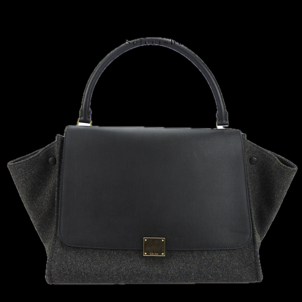 Wool Trapeze Women Leather Black Travel Bag