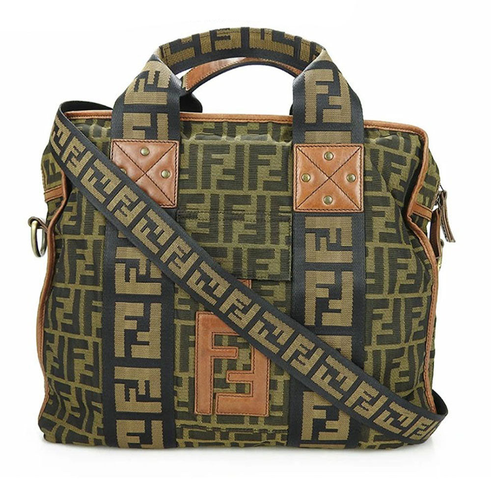 Fendi 7Va158 Zucca 2Way Bag Leather Canvas Travel Bag
