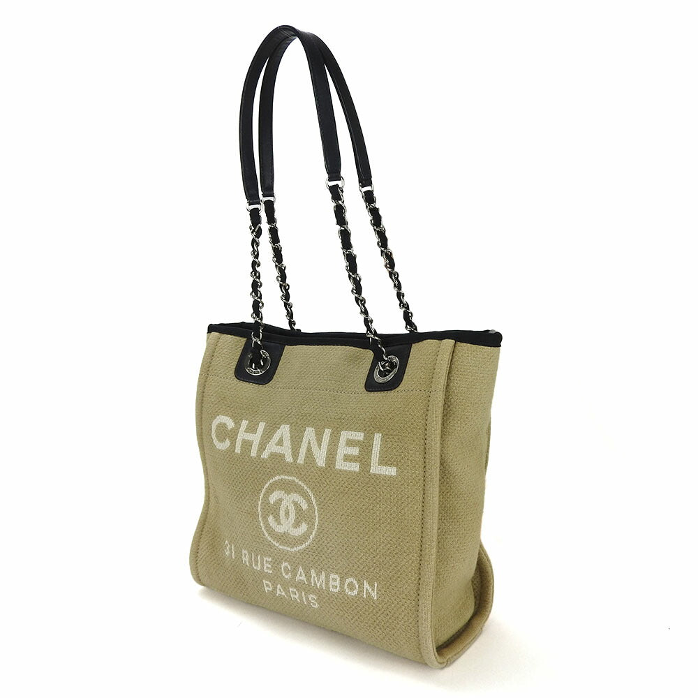 Chanel DeauvillePM Beige Canvas Tote Bag