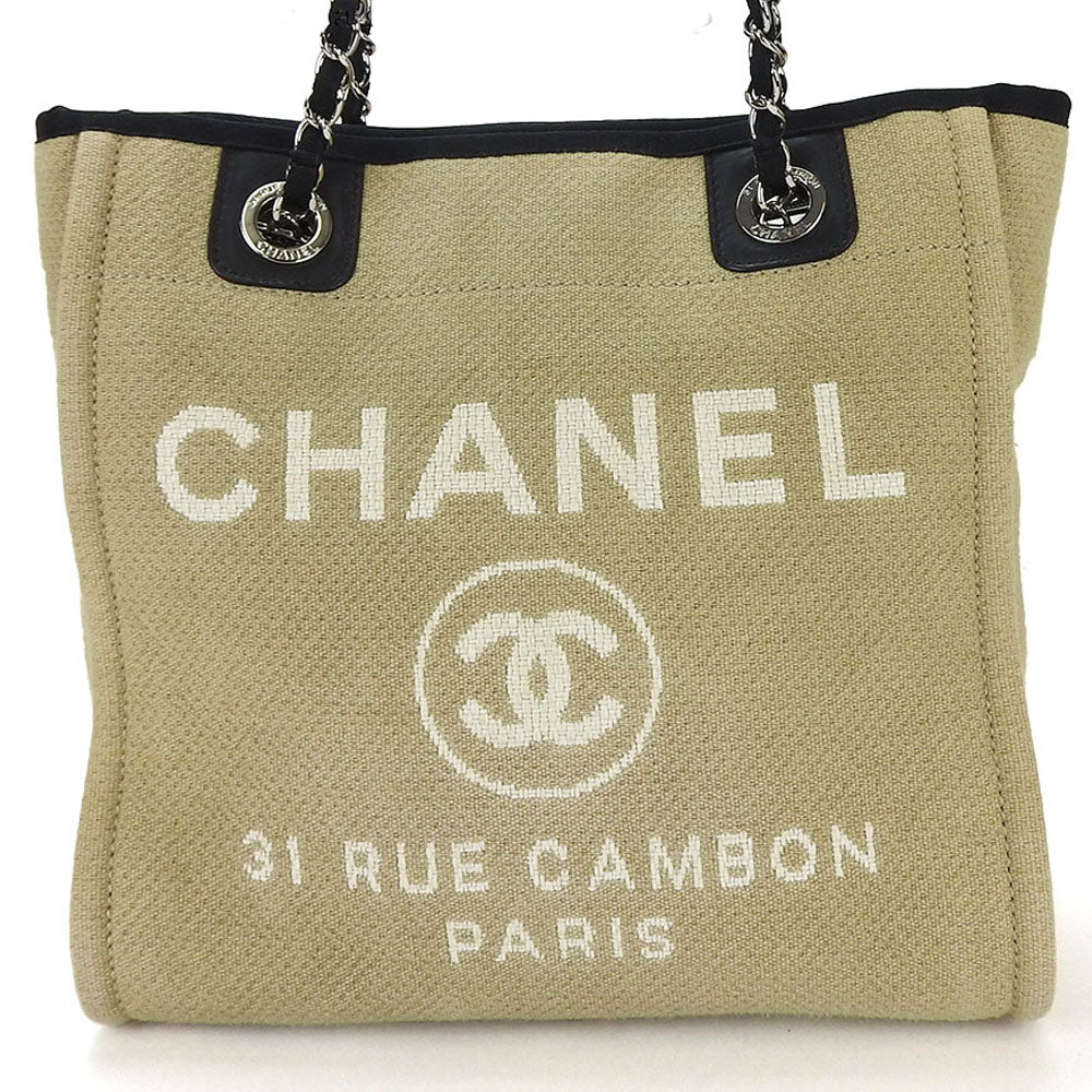Chanel DeauvillePM Beige Canvas Tote Bag