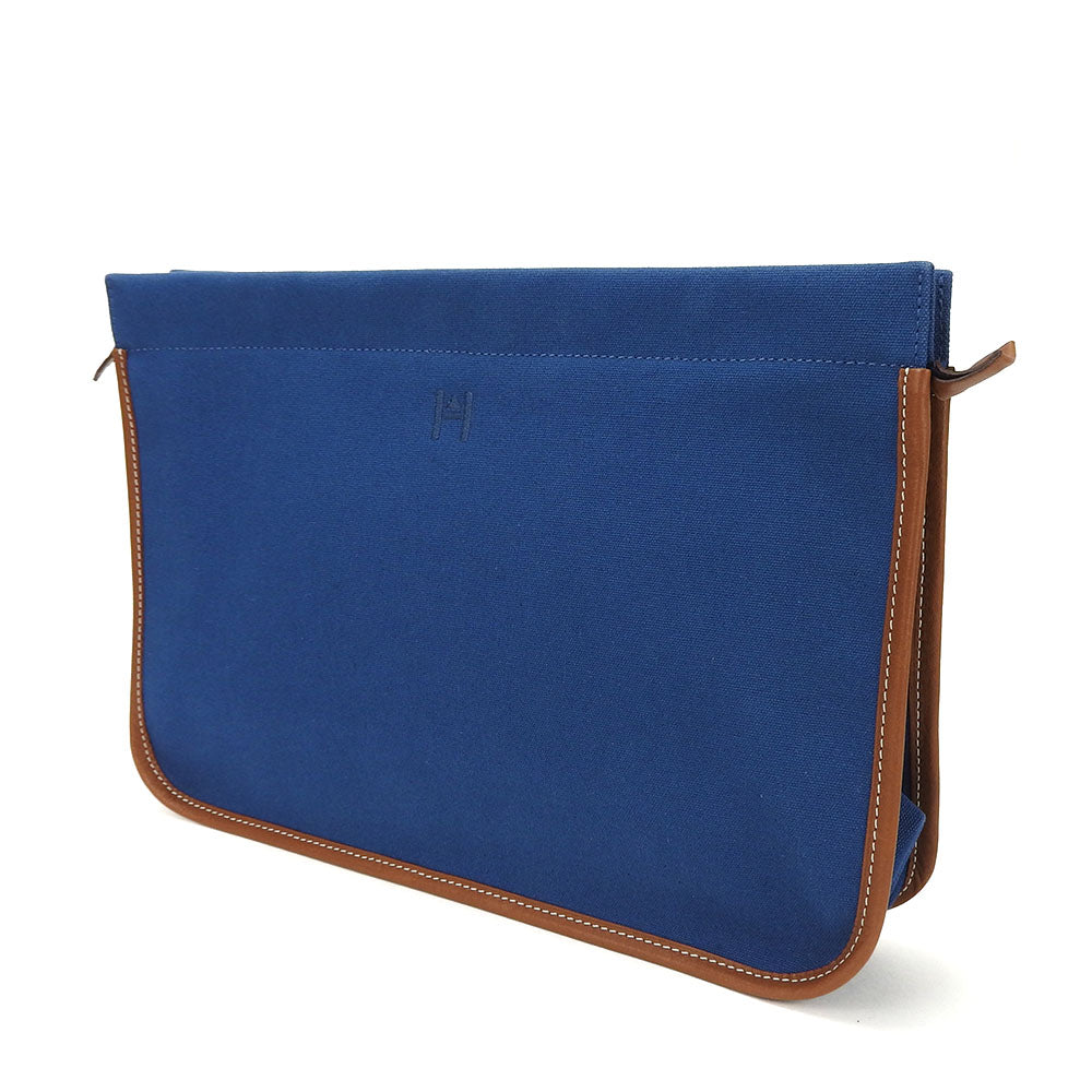 Hermes Clutch Bag Women Unisex Leather Canvas Blue