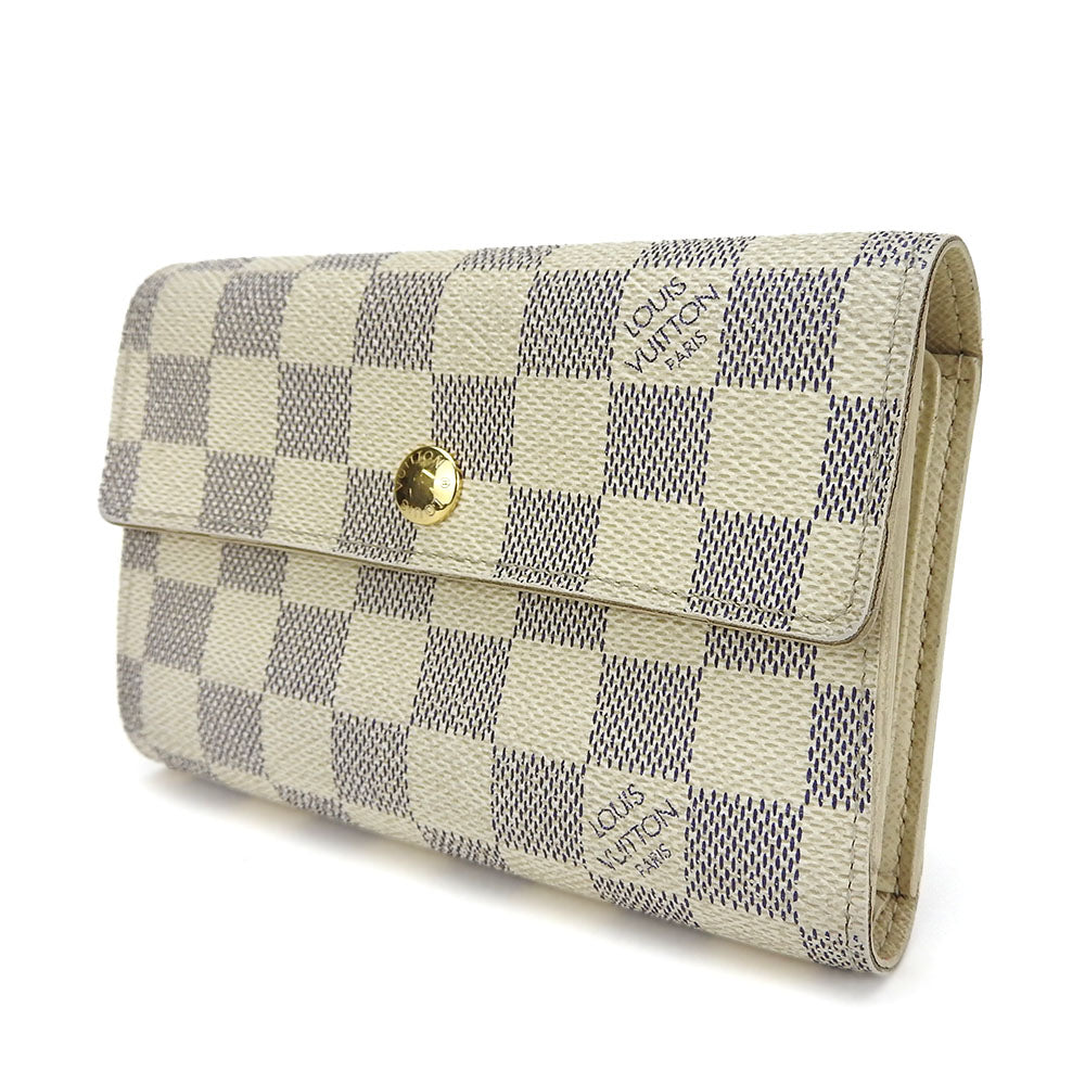 Louis Vuitton Tri-fold N63068 Damier Azur Portefeuille White Wallet Case