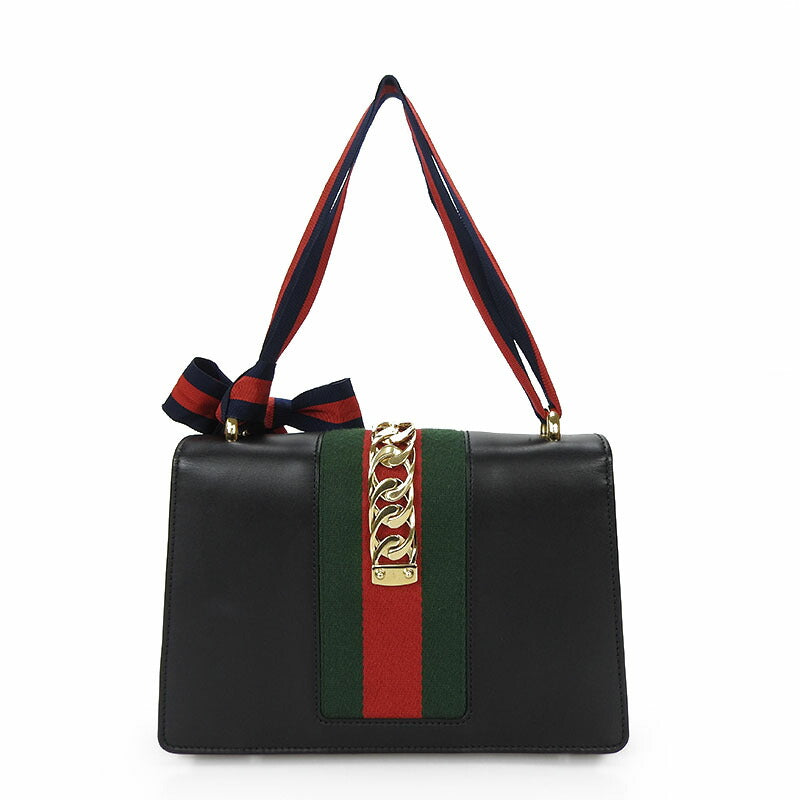 Gucci Web line Silvi Leather Black Small Shoulder Bag