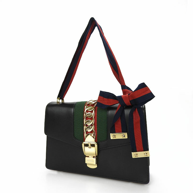 Gucci Web line Silvi Leather Black Small Shoulder Bag