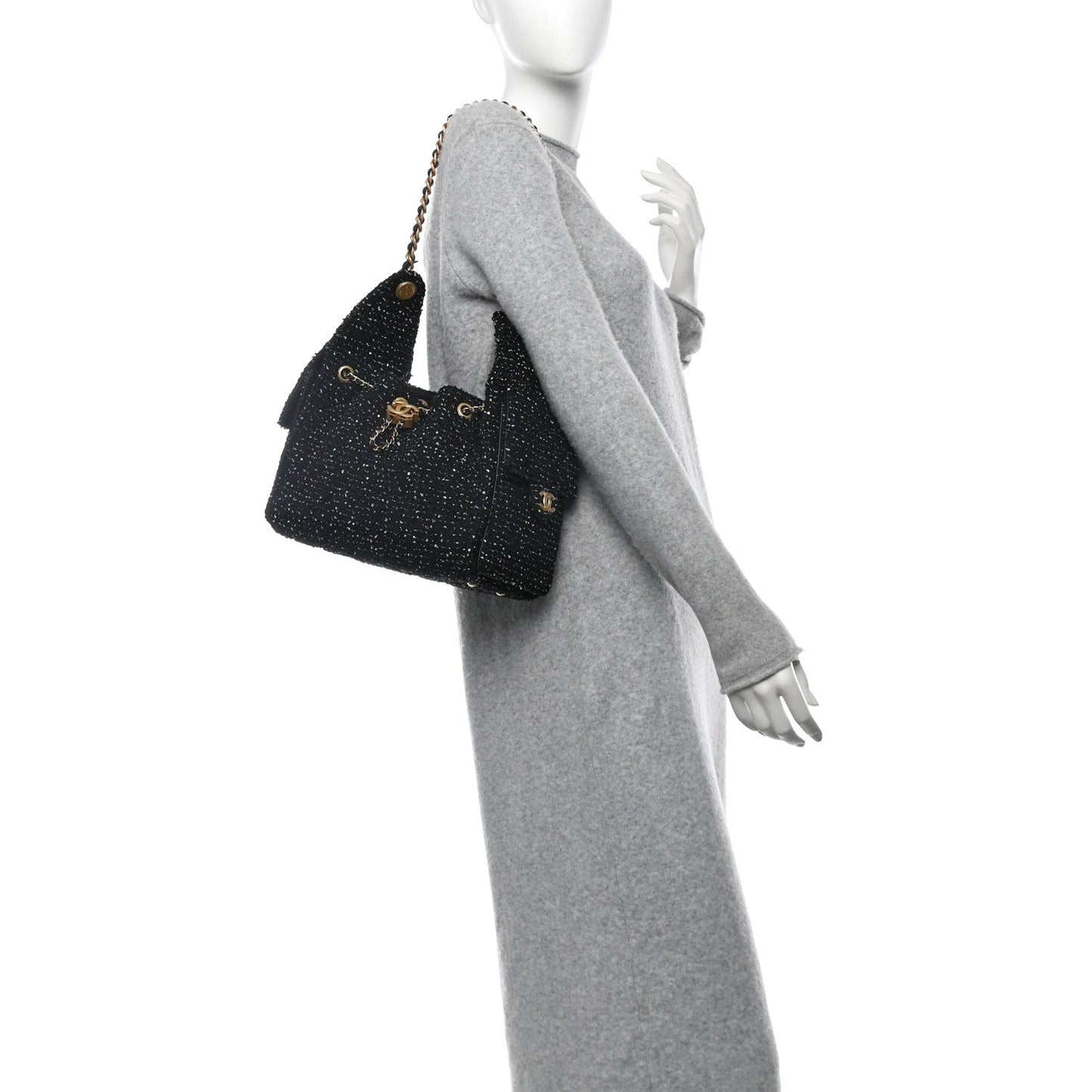 Chanel Tweed Quilted Small 25 Handbag Black