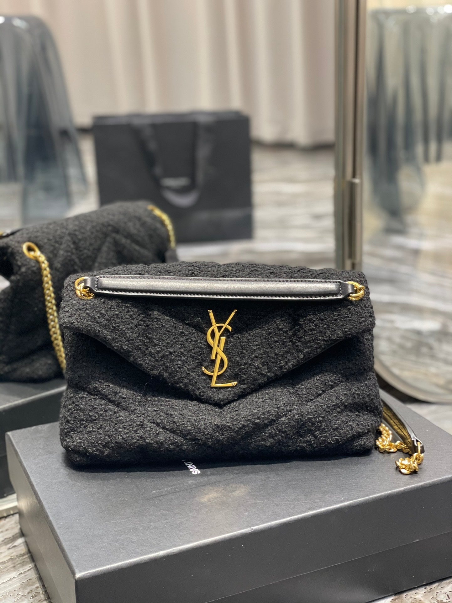 YSL Saint Laurent Puffer Crossbody Bag Monogram Chain
