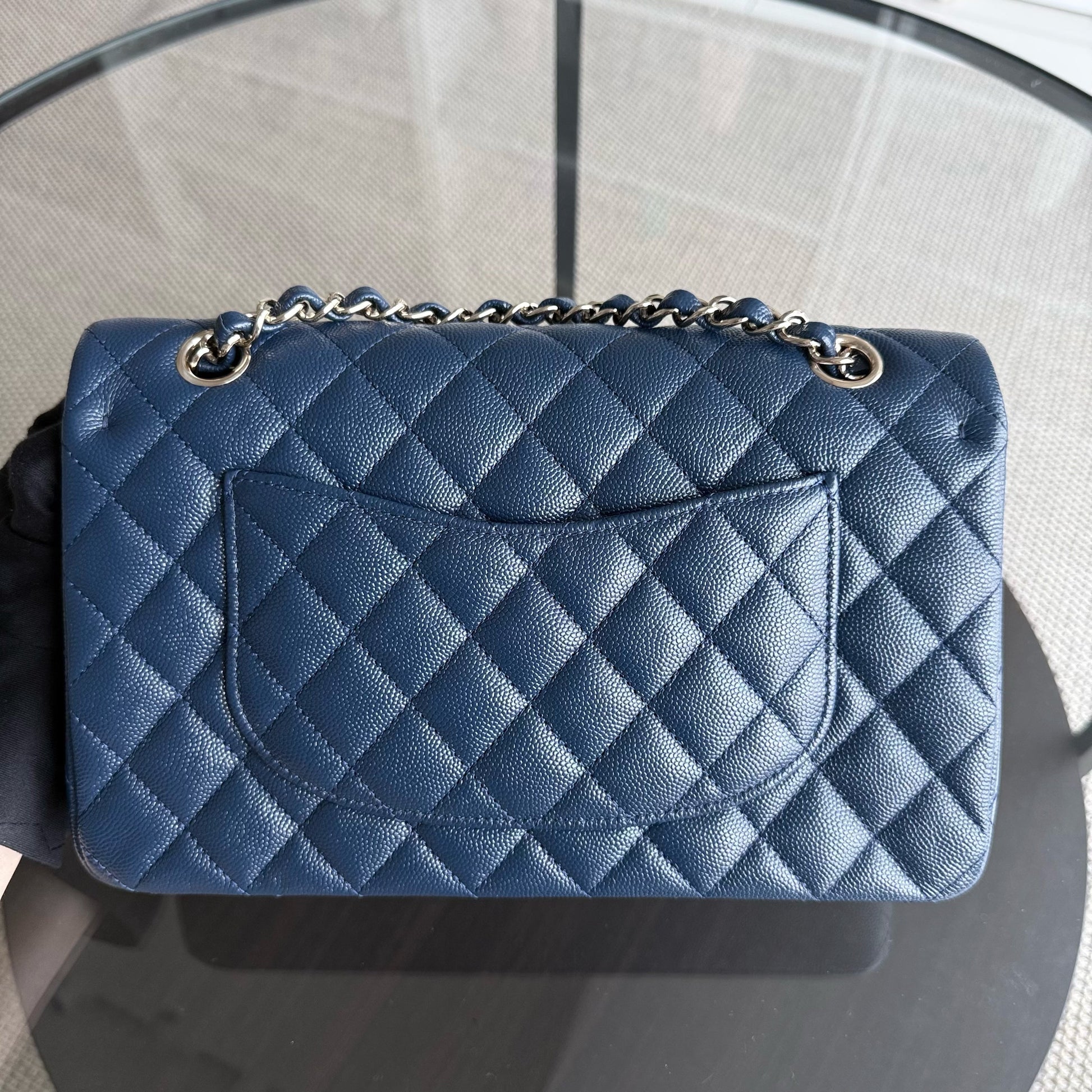 Chanel Classic Flap Medium - Caviar 25CM Quilted Dark Blue Light Gold Hardware Series 27