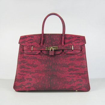 Hermes Luxury Birkin Cm Lizard Pattern Handbag Golden Red Travel Bag