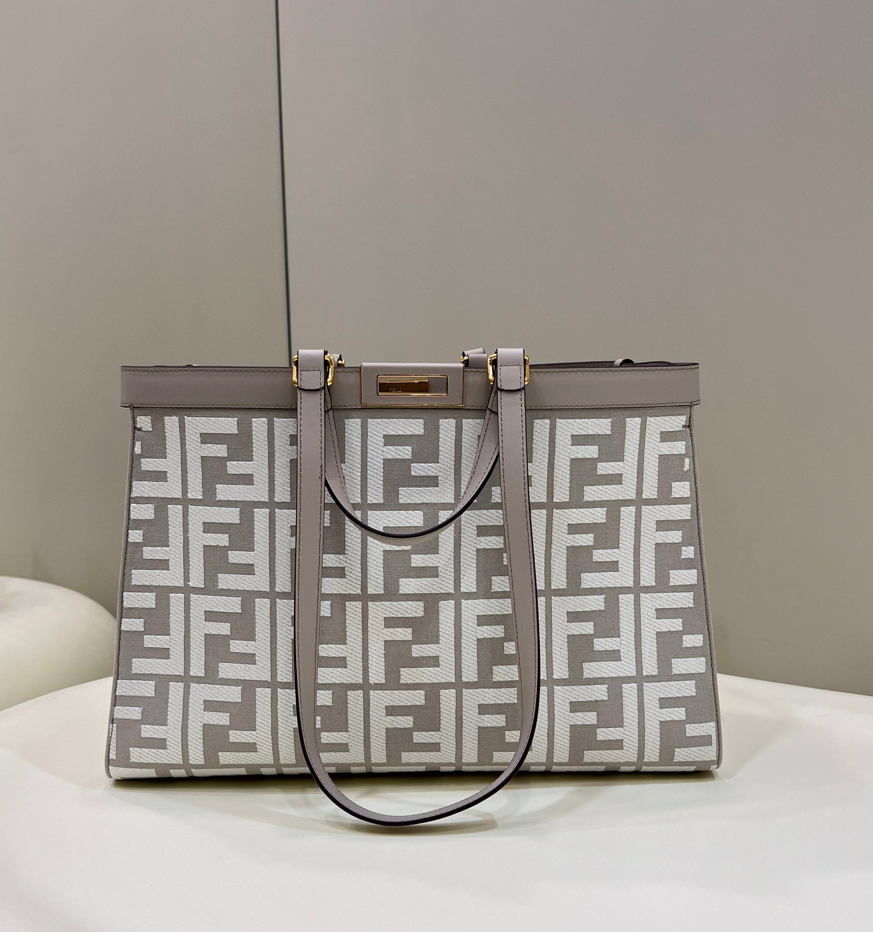 Fendi Ff Canvas White Tote Bag