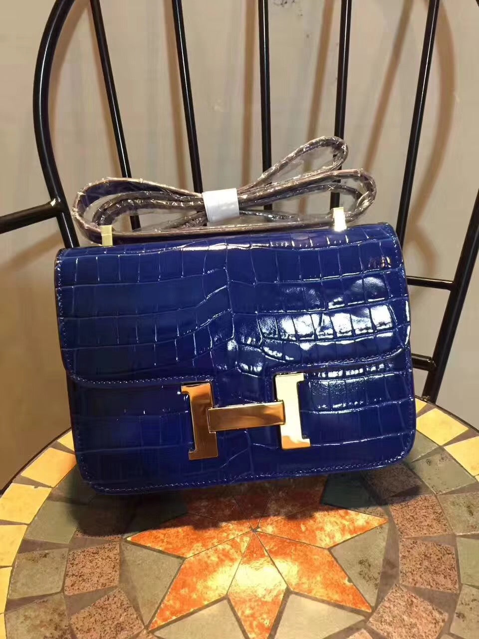 Top Quality Constance Pattern Crocotop Qualityle For Blue Shoulder Bag