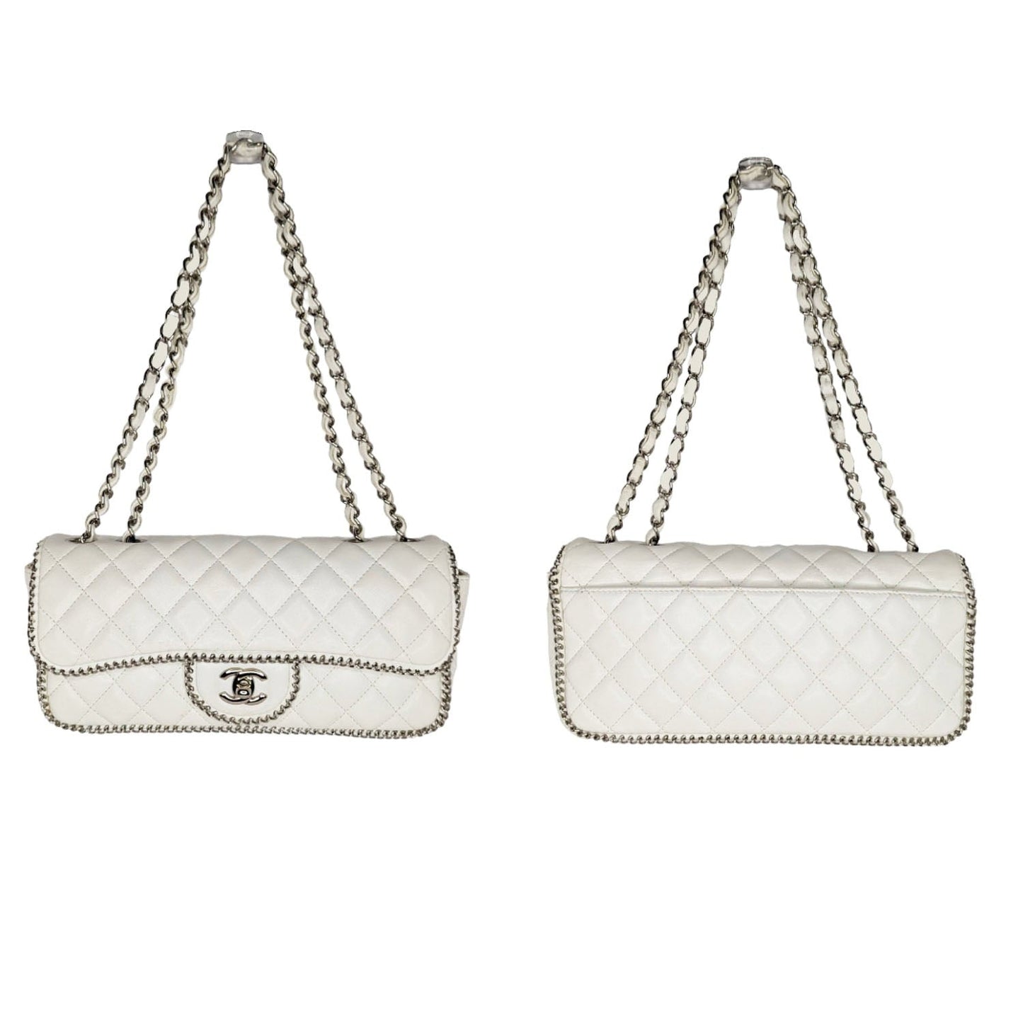 Chanel White Quilted Madison East-West Chain Flap Bag
