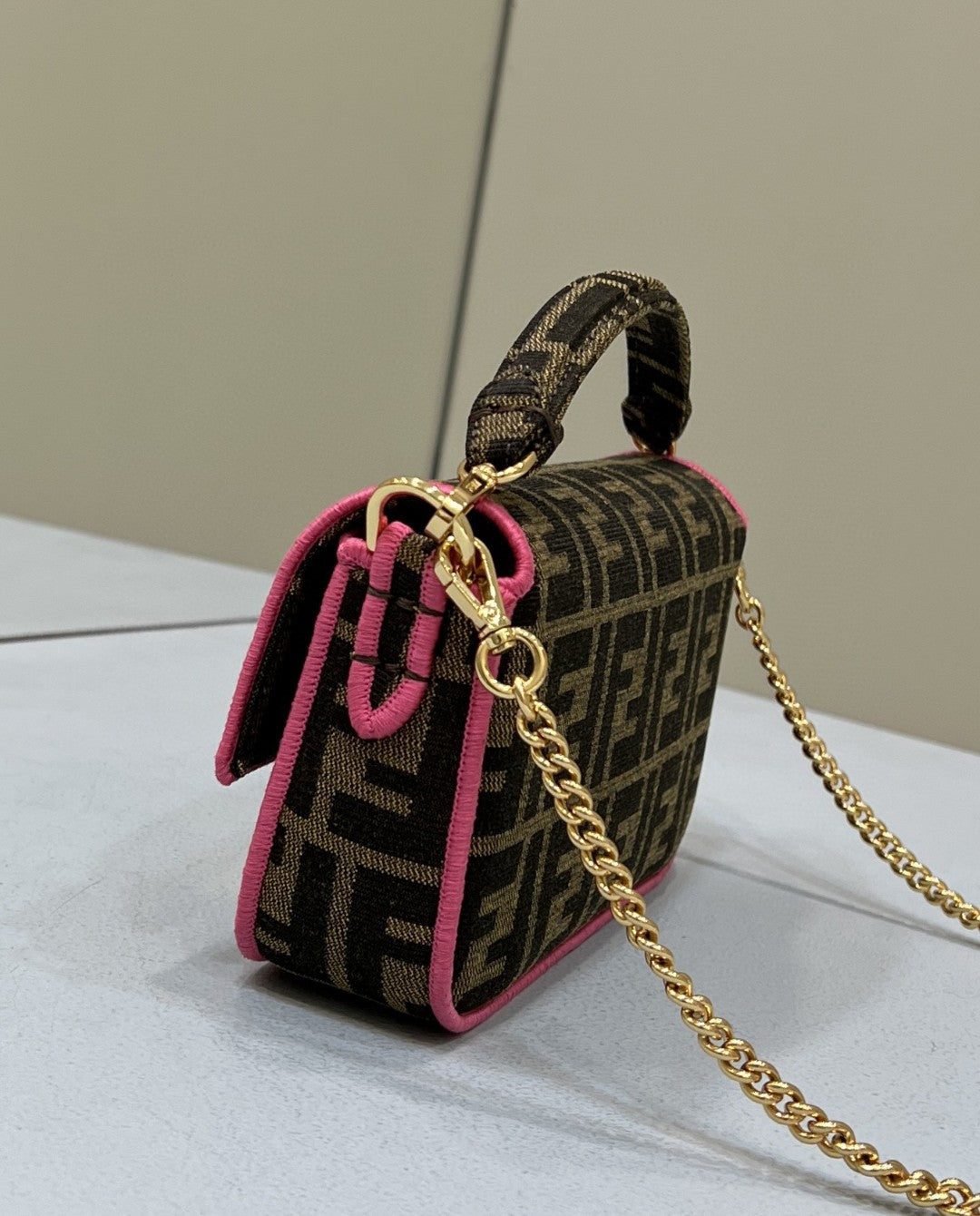 Top QualityTop Quality Baguette Fabric Brown Pink Small Handbag