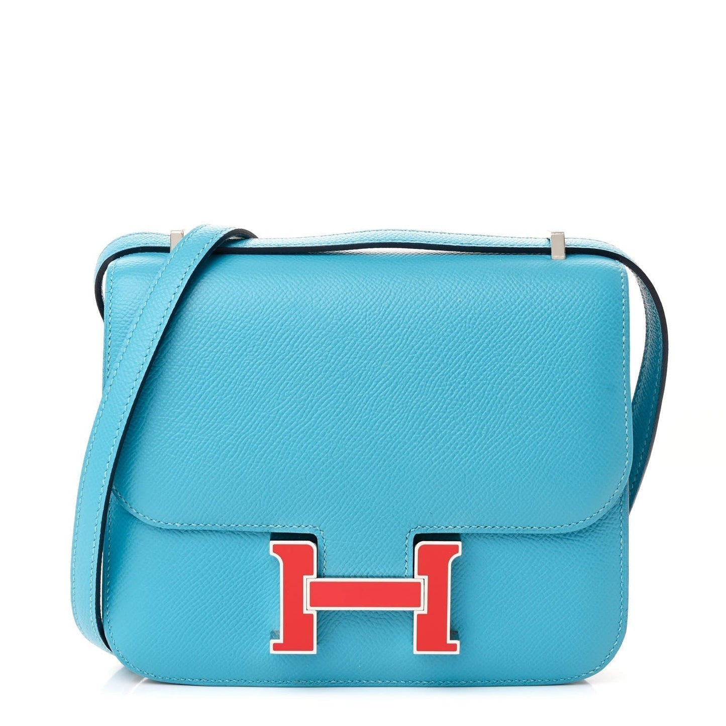 Hermes Epsom Enamel Constance Bleu Du Nord Rouge De Travel Bag