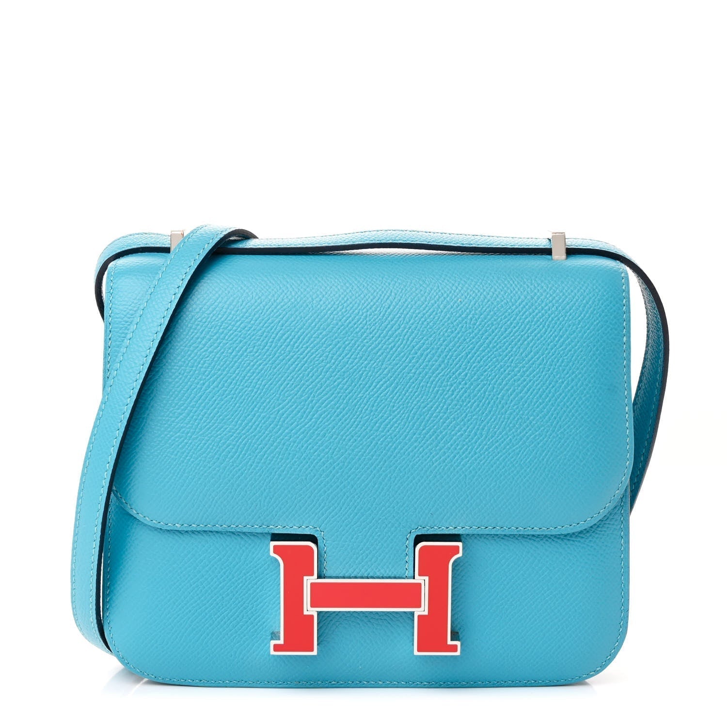Hermes Epsom Enamel Constance Bleu Du Nord Rouge De Travel Bag