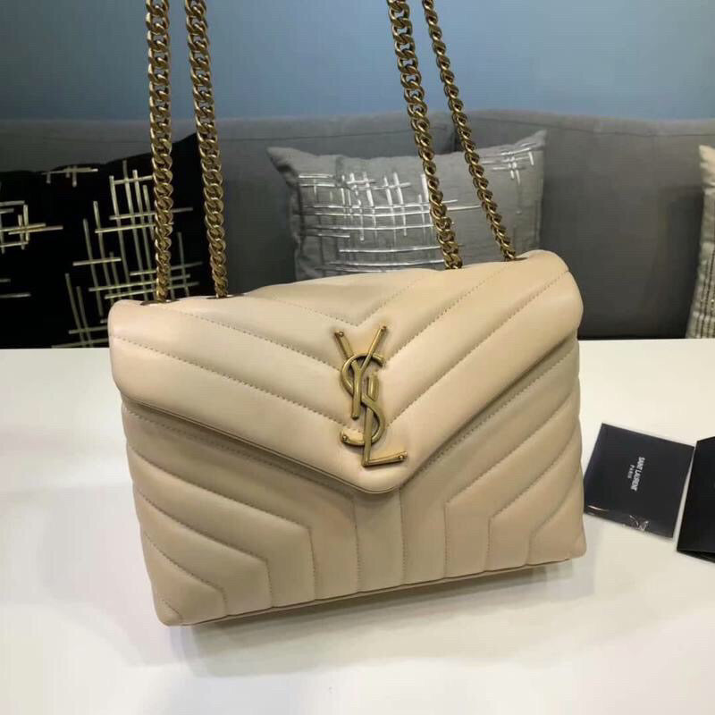 YSL Saint Laurent Loulou MatelassÃ© "Y" 9.8in 23cm Beige Small Chain Handbag Ysl 494699Dv7272721