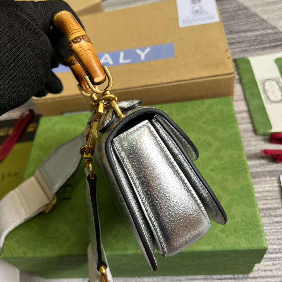 gg Bamboo , ’s 6.7in Silver Mini Top Handle Mini Bag