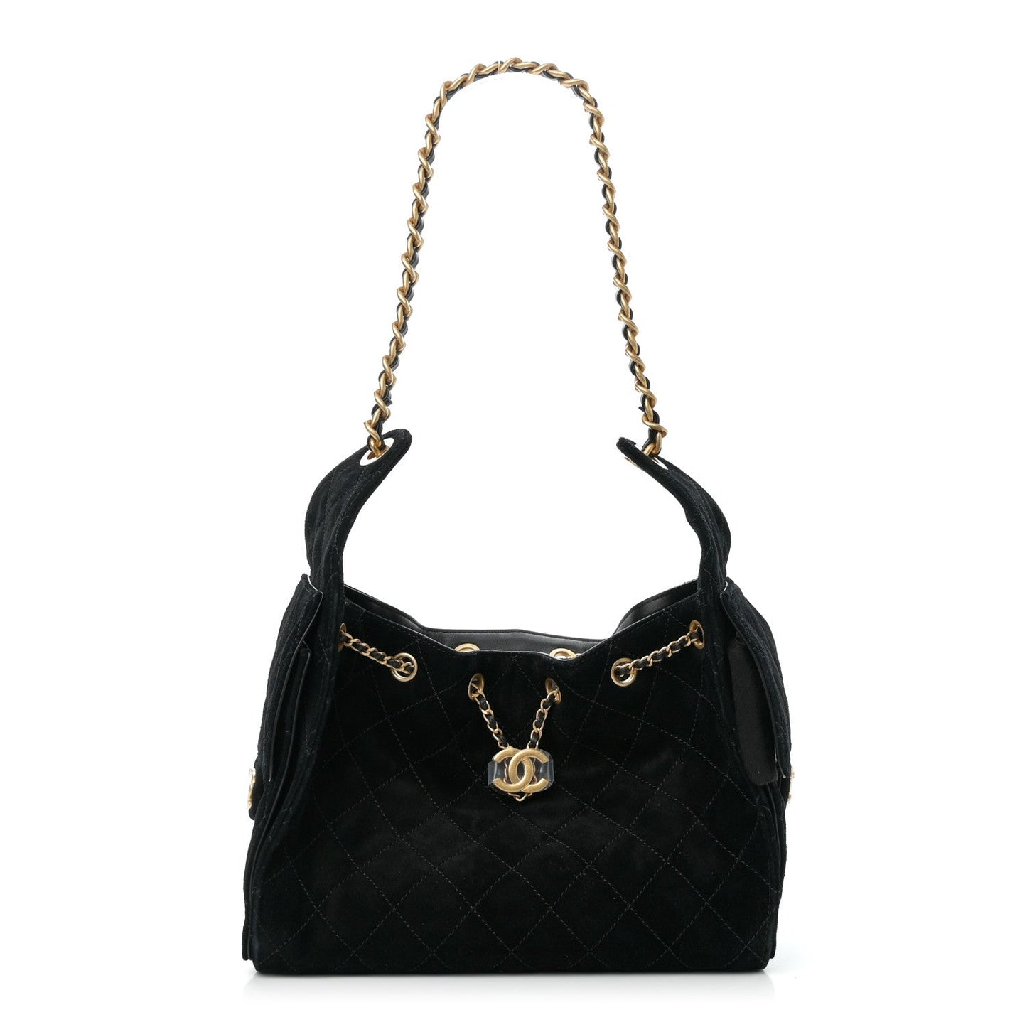 Suede Quilted Small Chanel 25 Handbag Black 6