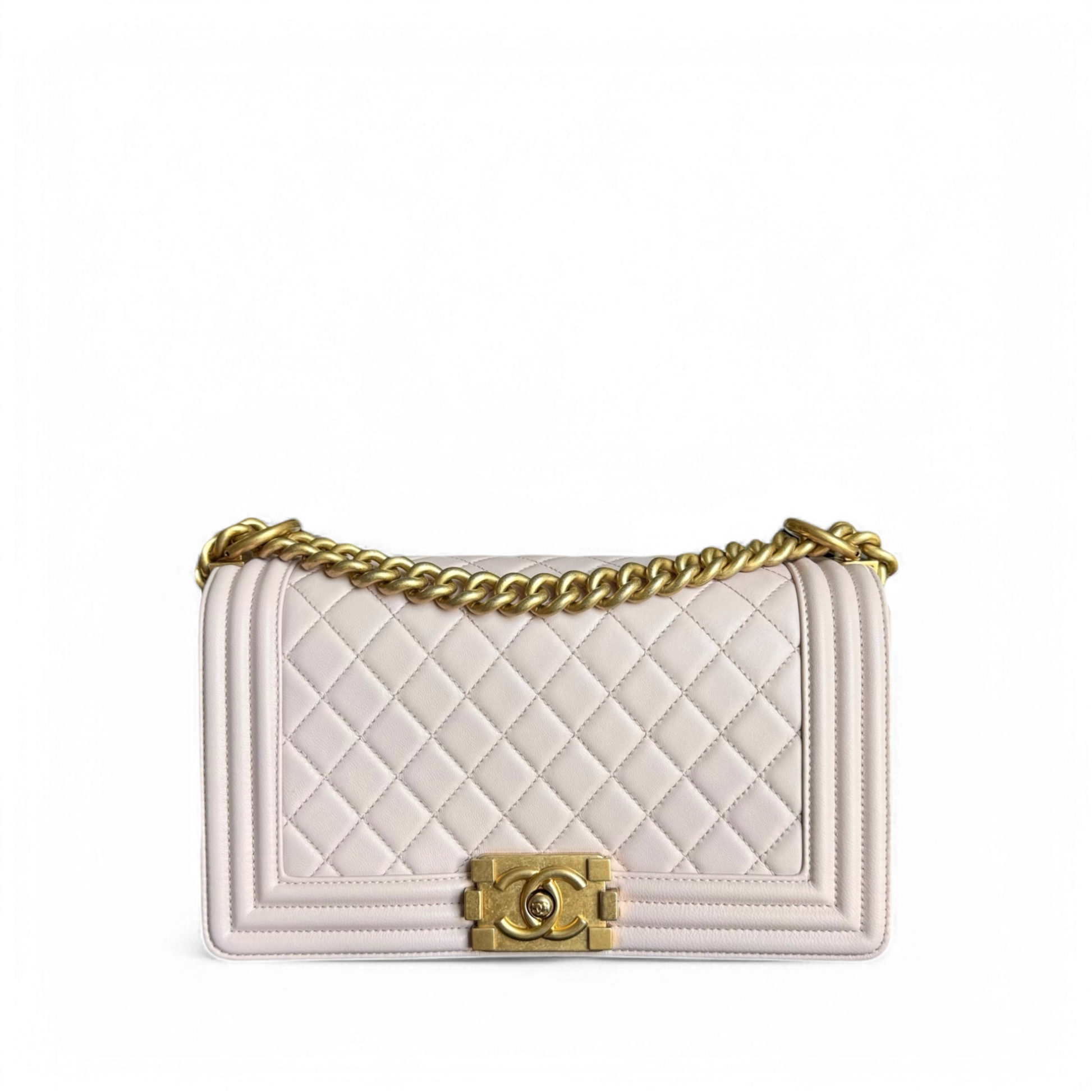 Chanel Boy Medium - 25CM Quilted Lambskin Sakura Light Pink Gold Hardware Series 24
