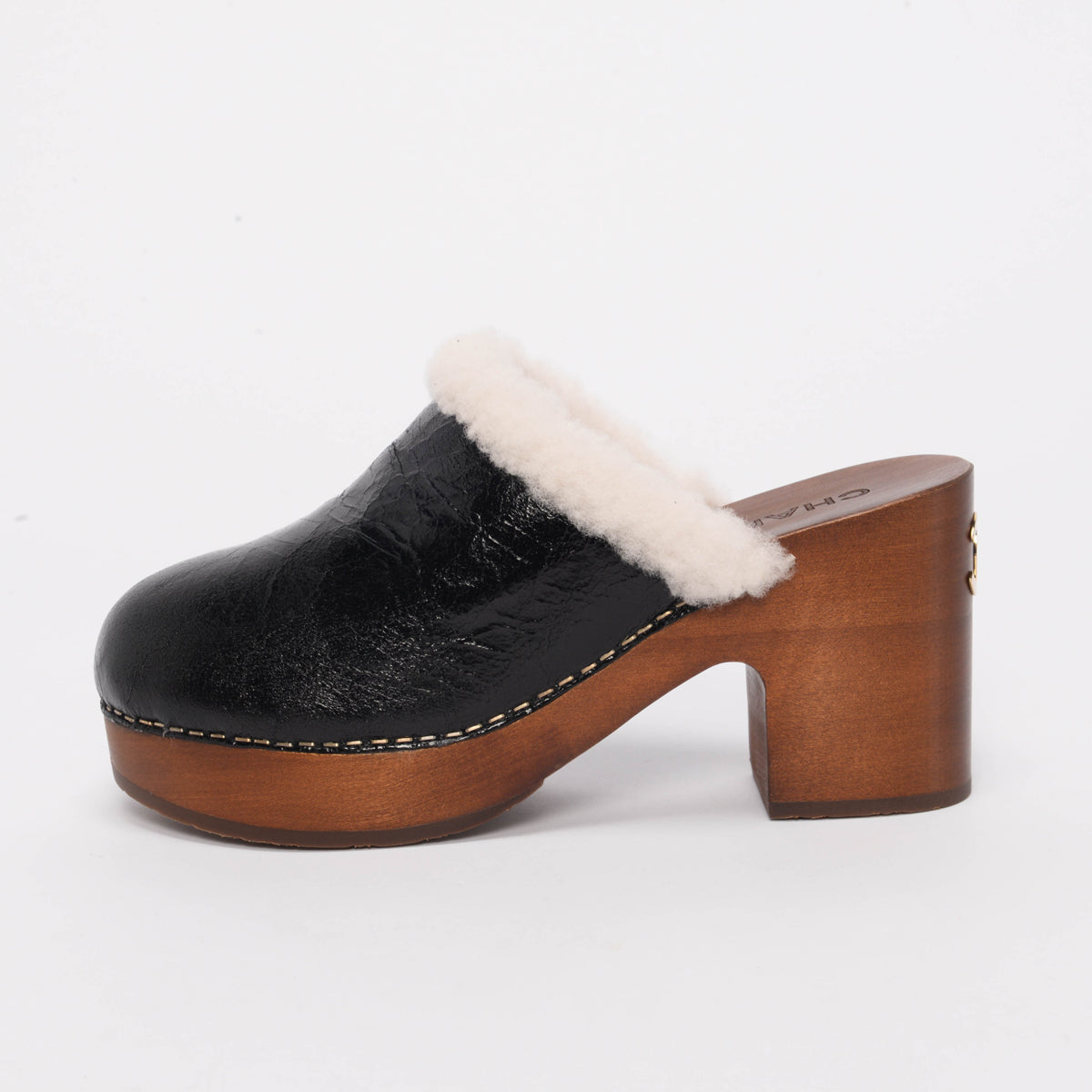 Chanel Black Crackled Sheepskin Cc Clogs 38 Bag