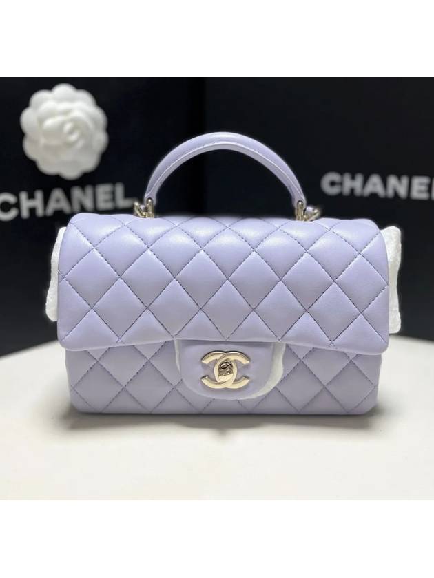 Top Handle Lambskin Mini Flap Cross Bag Light Purple Chanel