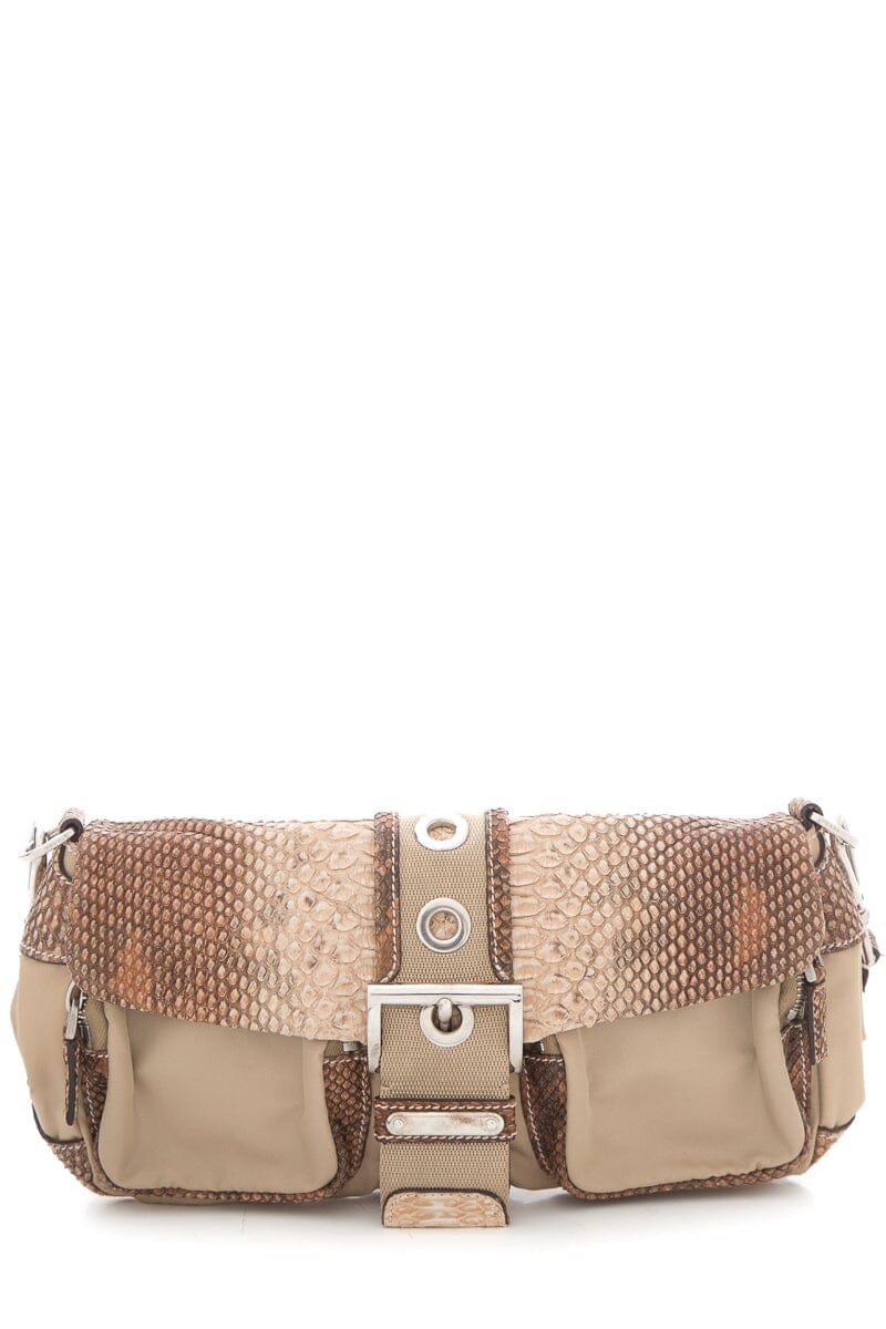 Prada Shoulder Handbag Nylon Python Beige Shoulder Bag