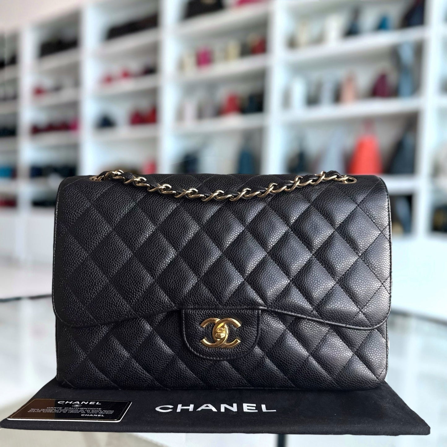 Chanel Classic Flap Jumbo - Caviar Double Flap 30CM Quilted Black Gold Hardware 15