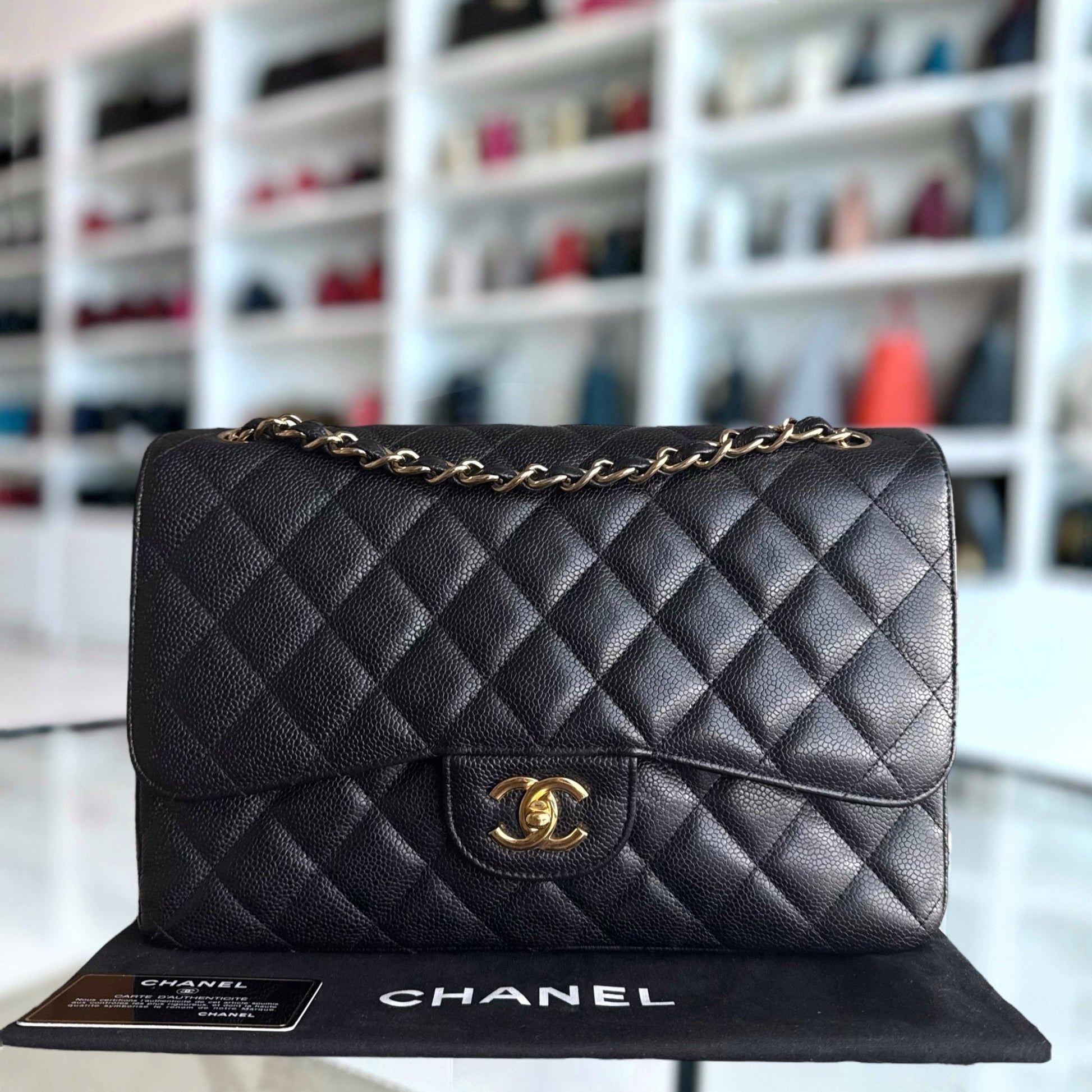 Chanel Classic Flap Jumbo - Caviar Double Flap 30CM Quilted Black Gold Hardware 15