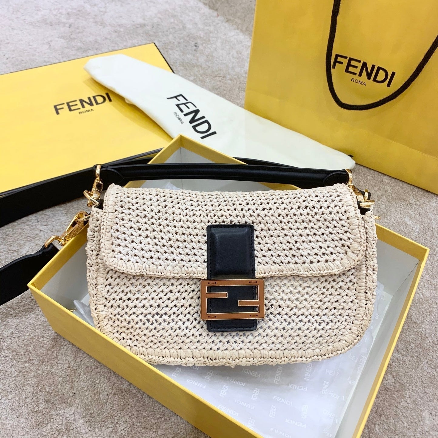 Fi Baguette Straw For Women Handbags Shoulder Woven Black Crossbody Bag