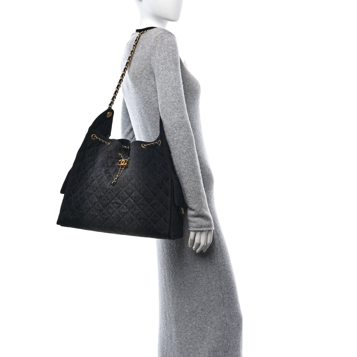 Chanel Washed Denim Quilted Medium 25 Handbag Black