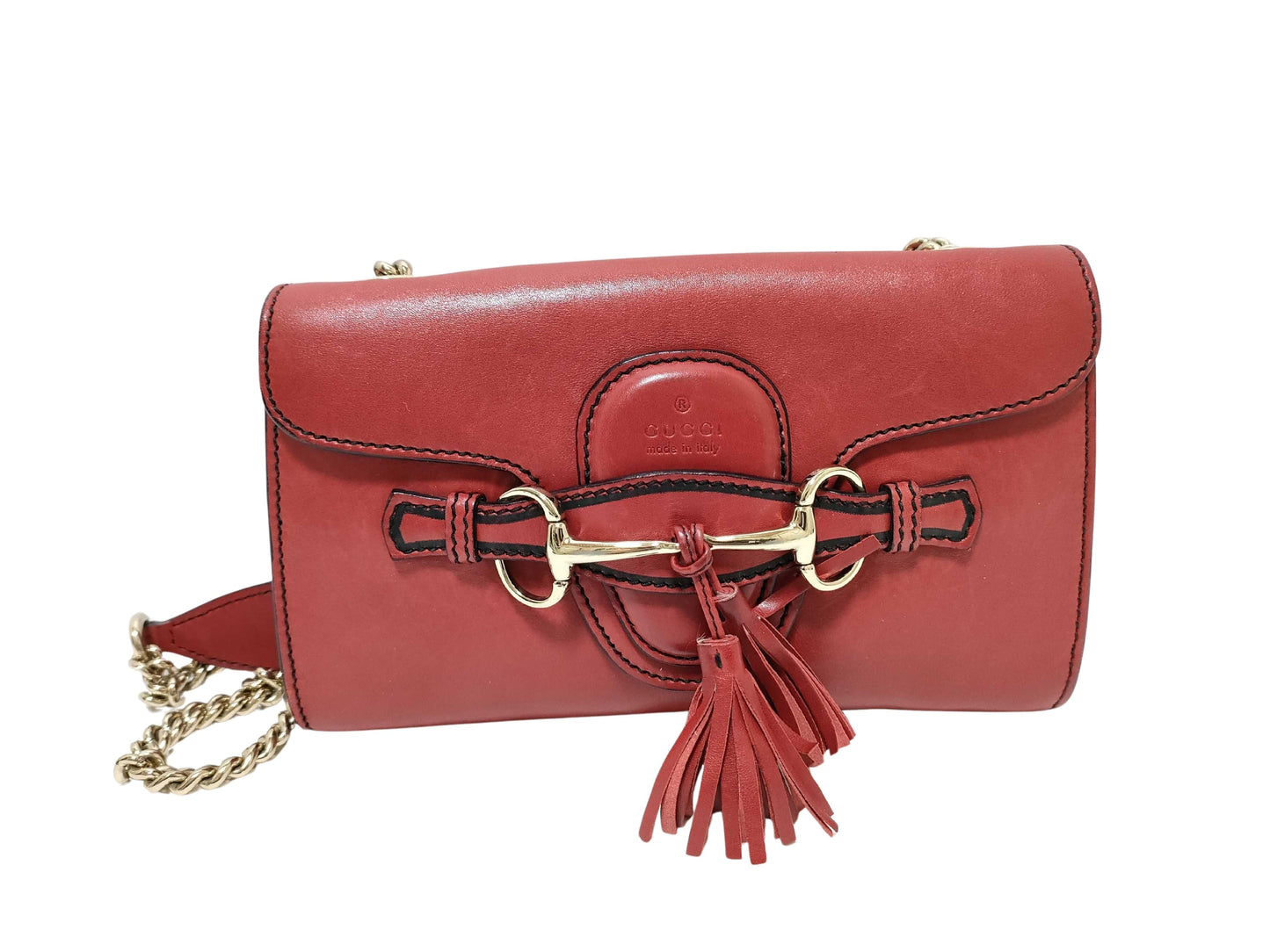 Gucci Emily Chain Flap Bag Leather Red Leather Shoulder Bag Bag