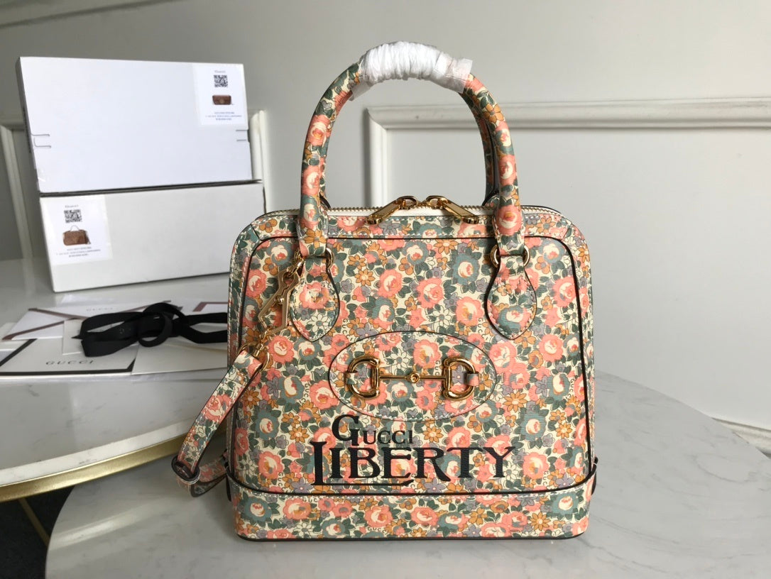 gg Horsebit Printing Liberty 10in Small Top Handle Handbag