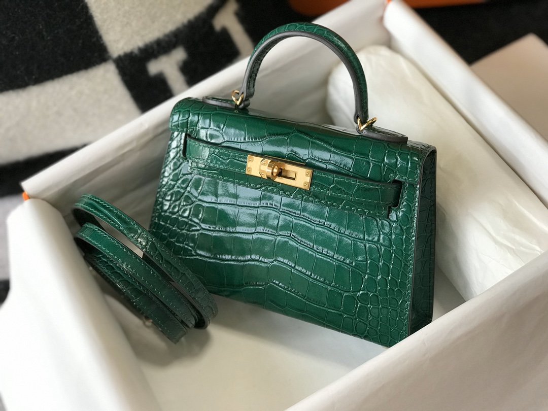 Top Quality Kelly Embossed Patent Emerald Color Gold Mini Shoulder Bag