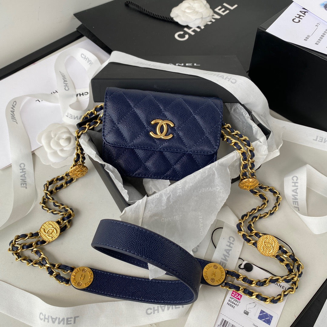 CHL Hardware Grained Shinny , Blue Gold Navy Chain Shoulder Bag
