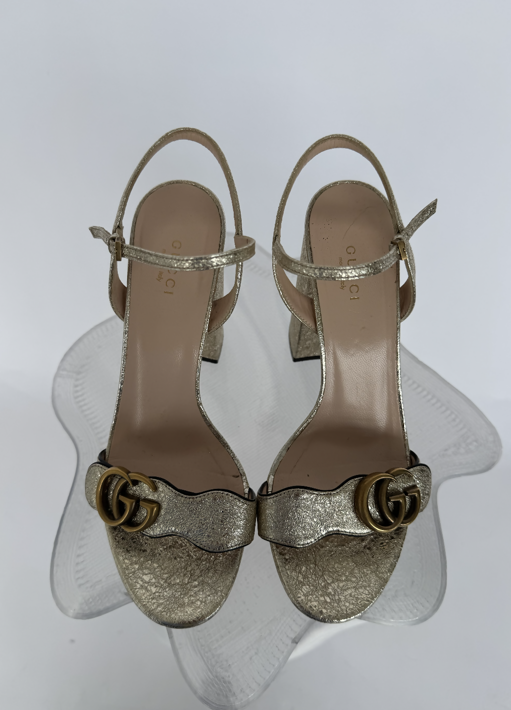 Gucci Marmont GG logo heel Metallic gold leather