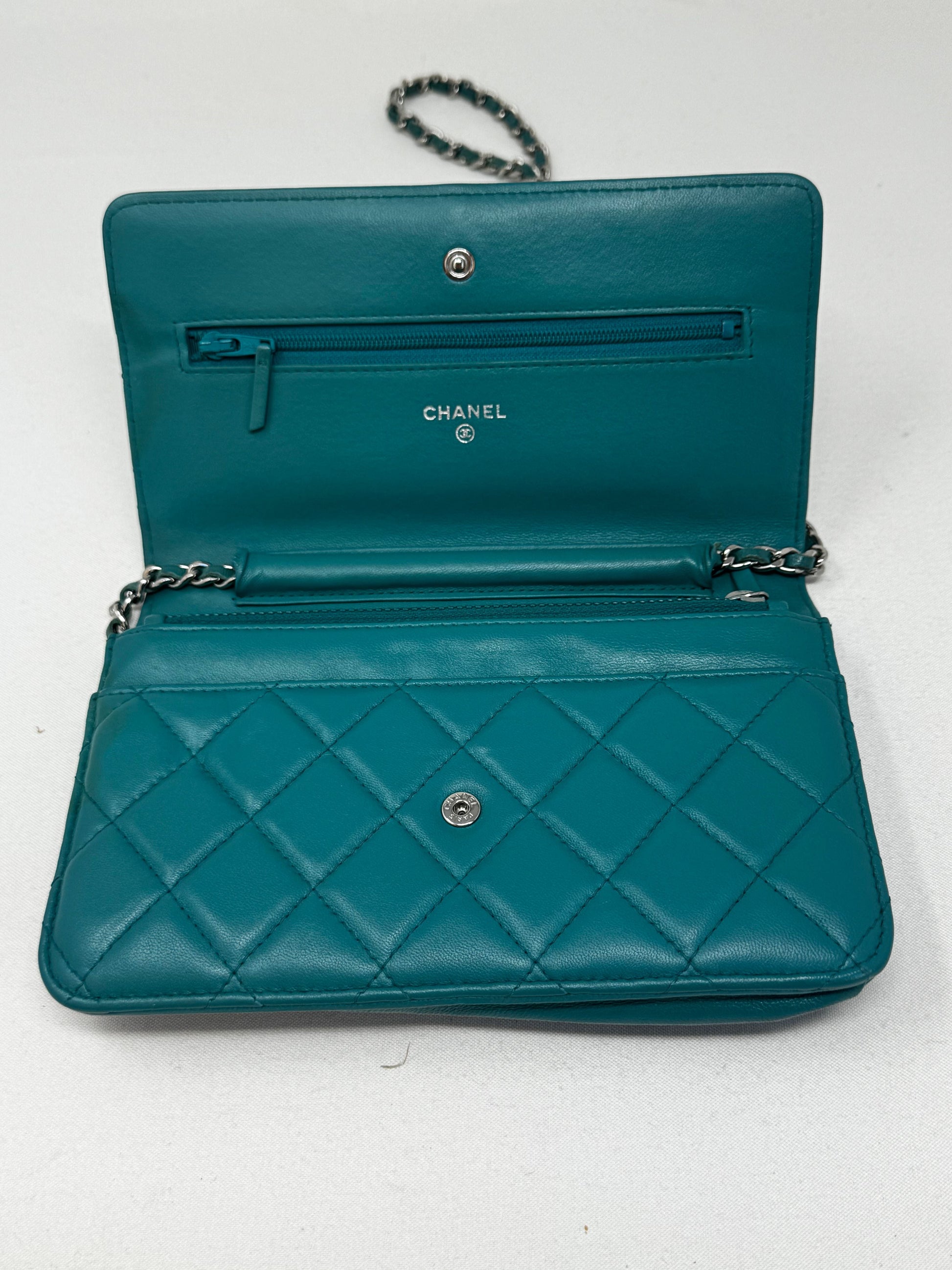 Chanel Turquoise Quilted Lambskin Leather Classic WOC Clutch Bag B-