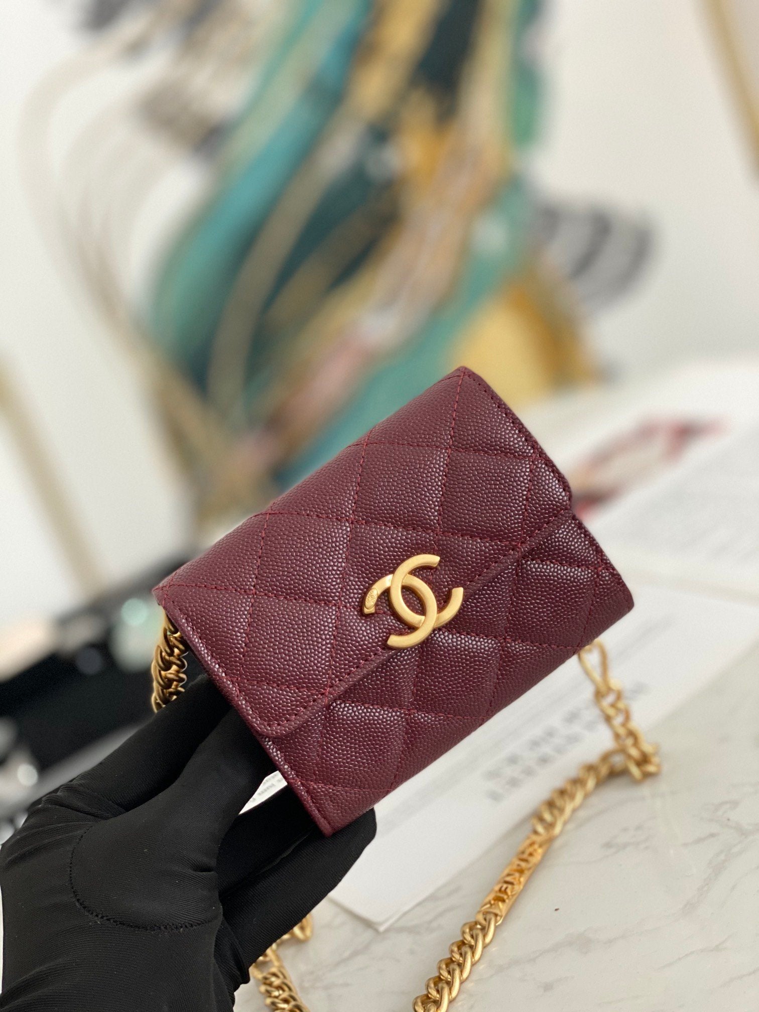 CHLMini Toned Hardware 4.7in 12cm Red Gold Flap Mini Bag