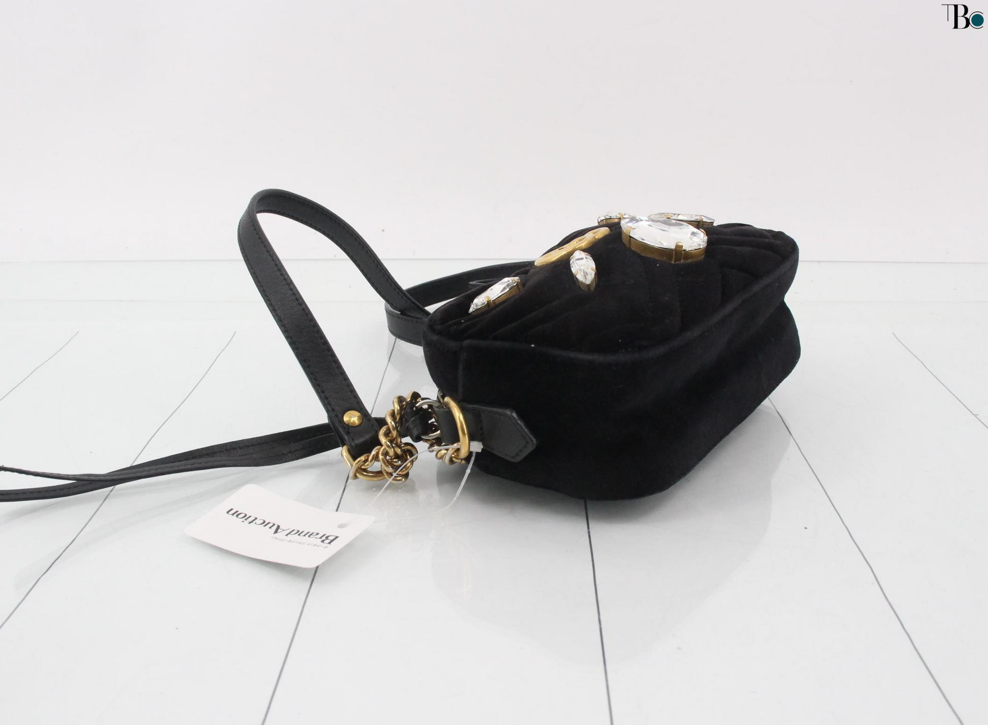 Gucci Gg Marmont Flap Bag Crystal Embellished Matelasse Velvet Black Velvet Shoulder Bag Bag
