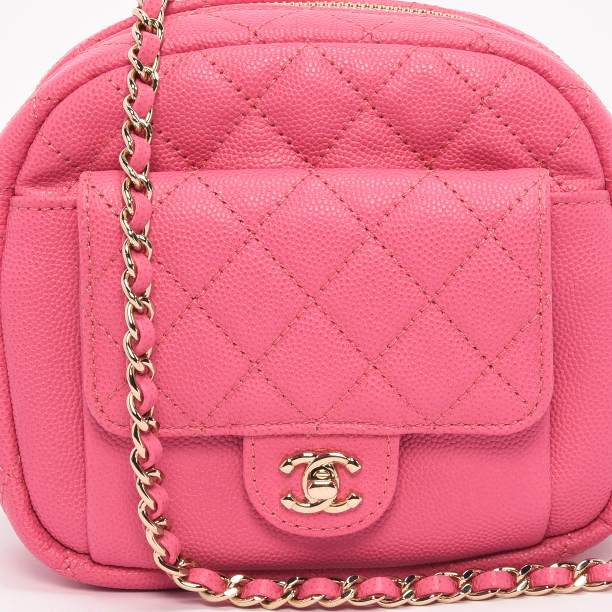 Chanel Pink Quilted Caviar CC Day Camera Case Handbag